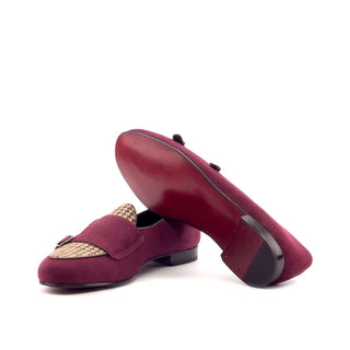 Ambrogio Handmade Men's Handmade Custom Made Shoes Multi-Color Tweed Sartorial / Suede Leather Monk Slipper Loafers (AMB1275)-AmbrogioShoes