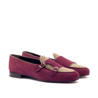 Ambrogio Handmade Men's Handmade Custom Made Shoes Multi-Color Tweed Sartorial / Suede Leather Monk Slipper Loafers (AMB1275)-AmbrogioShoes