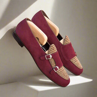 Ambrogio Handmade Men's Handmade Custom Made Shoes Multi-Color Tweed Sartorial / Suede Monk Slipper Loafers (AMB1275)-AmbrogioShoes