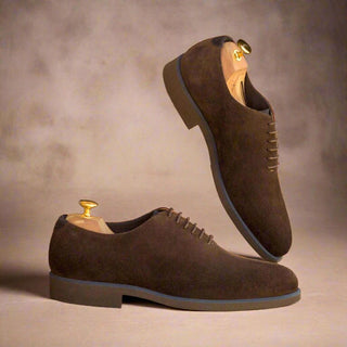 Ambrogio Handmade Men's Handmade Custom Made Shoes Navy & Brown Lux Suede Leather Oxfords (AMB1289)-AmbrogioShoes