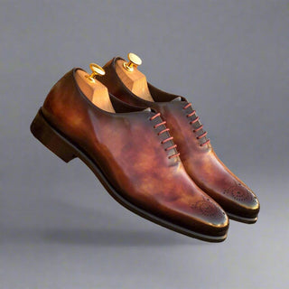 Ambrogio Handmade Men's Handmade Custom Made Shoes Orange Fire Patina Leather Oxfords (AMB1296)-AmbrogioShoes