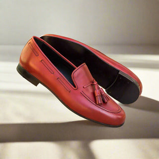 Ambrogio Handmade Men's Handmade Custom Made Shoes Red Calf-Skin Leather Wellington Loafers (AMB1311)-AmbrogioShoes