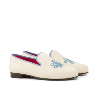 Ambrogio Handmade Men's Handmade Custom Made Shoes White & Blue Suede Leather Wellington Loafers (AMB1319)-AmbrogioShoes