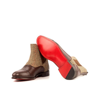 Ambrogio Handmade Men's Handmade Custom Shoes Beige & Brown Fabric / Calf-Skin Leather Chelsea Boots (AMB1716)-AmbrogioShoes