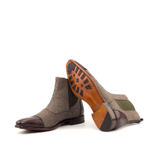 Ambrogio Handmade Men's Handmade Custom Shoes Beige & Dark Brown Fabric / Calf-Skin Leather Chelsea Boots (AMB1783)-AmbrogioShoes