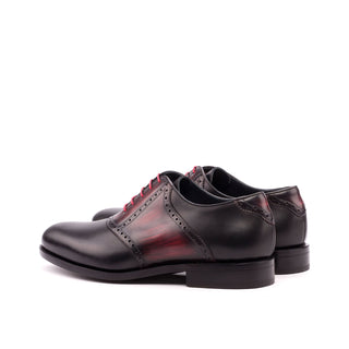 Ambrogio Handmade Men's Handmade Custom Shoes Black & Burgundy Patina / Calf-Skin Leather Saddle Oxfords (AMB1330)-AmbrogioShoes
