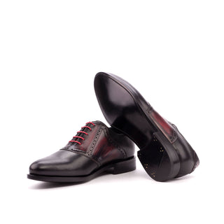Ambrogio Handmade Men's Handmade Custom Shoes Black & Burgundy Patina / Calf-Skin Leather Saddle Oxfords (AMB1330)-AmbrogioShoes