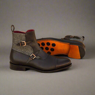 Ambrogio Handmade Men's Handmade Custom Shoes Black Fabric / Crocodile Print /Pebble Grain / Calf-Skin Leather Atticus Double Boots (AMB1454)-AmbrogioShoes