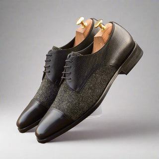 Ambrogio Handmade Men's Handmade Custom Shoes Black Fabric / Full Grain / Calf-Skin Leather Derby (AMB1491)-AmbrogioShoes