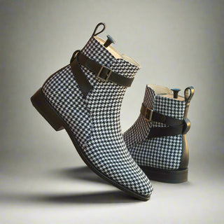 Ambrogio Handmade Men's Handmade Custom Shoes Black & Gray Fabric / Full Grain Leather Jodhpur Boots (AMB1731)-AmbrogioShoes