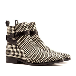 Ambrogio Handmade Men's Handmade Custom Shoes Black & Gray Fabric / Full Grain Leather Jodhpur Boots (AMB1731)-AmbrogioShoes