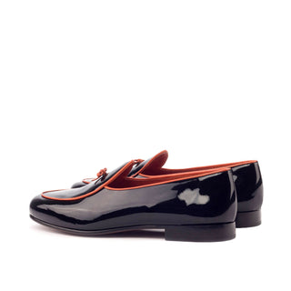 Ambrogio Handmade Men's Handmade Custom Shoes Black Patent Leather Belgian Loafers (AMB1769)-AmbrogioShoes