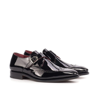 Ambrogio Handmade Men's Handmade Custom Shoes Black Patent Leather Monk-Strap Formal Loafers (AMB1729)-AmbrogioShoes