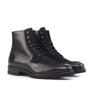 Ambrogio Handmade Men's Handmade Custom Shoes Black Suede / Calf-Skin Leather Moccasin Boots (AMB1760)-AmbrogioShoes