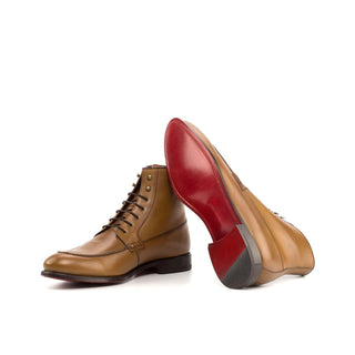 Ambrogio Handmade Men's Handmade Custom Shoes Brown & Cognac Calf-Skin Leather Moccasin Boots (AMB1604)-AmbrogioShoes