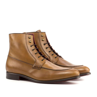 Ambrogio Handmade Men's Handmade Custom Shoes Brown & Cognac Calf-Skin Leather Moccasin Boots (AMB1604)-AmbrogioShoes