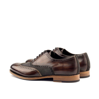 Ambrogio Handmade Men's Handmade Custom Shoes Brown & Gray Lux Suede / Patina Leather Brogue Oxfords (AMB1481)-AmbrogioShoes
