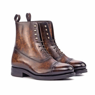 Ambrogio Handmade Men's Handmade Custom Shoes Brown Patina Leather Balmoral Boots (AMB1843)-AmbrogioShoes