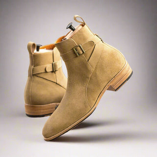 Ambrogio Handmade Men's Handmade Custom Shoes Camel Suede Leather Jophpur Boots (AMB1754)-AmbrogioShoes