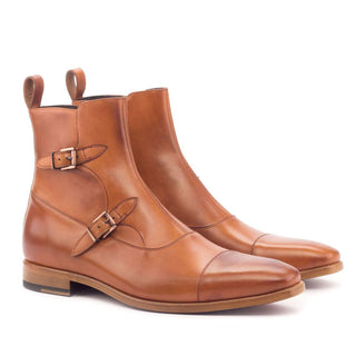 Ambrogio Handmade Men's Handmade Custom Shoes Cognac Calf-Skin Leather Buckle Boots (AMB1802)-AmbrogioShoes