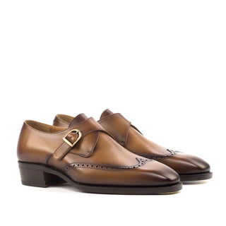 Ambrogio Handmade Men's Handmade Custom Shoes Cognac Calf-Skin Leather Monk Strap (AMB1824)-AmbrogioShoes