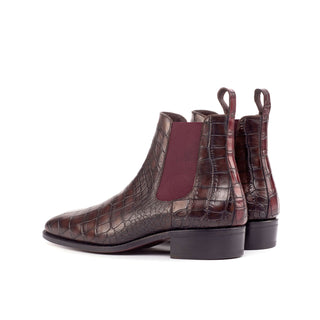 Ambrogio Handmade Men's Handmade Custom Shoes Dark Brown & Burgundy Crocodile Print / Calf-Skin Leather Chelsea Boots (AMB1809)-AmbrogioShoes