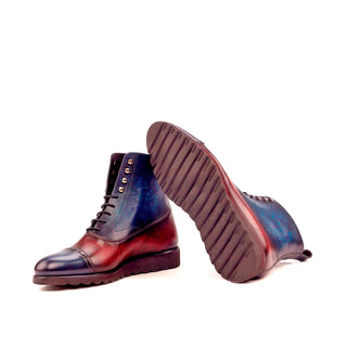 Ambrogio Handmade Men's Handmade Custom Shoes Denim Blue & Burgundy Patina Leather Balmoral Boots (AMB1379)-AmbrogioShoes