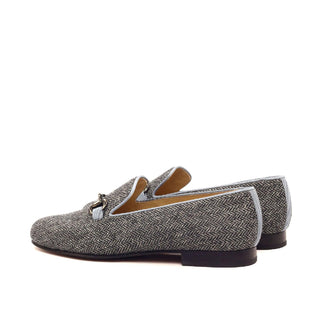 Ambrogio Handmade Men's Handmade Custom Shoes Gray Fabric Wellington Horse-bit Loafers (AMB1562)-AmbrogioShoes