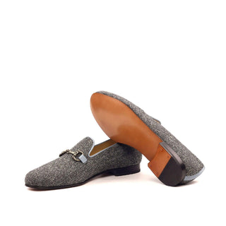 Ambrogio Handmade Men's Handmade Custom Shoes Gray Fabric Wellington Horse-bit Loafers (AMB1562)-AmbrogioShoes