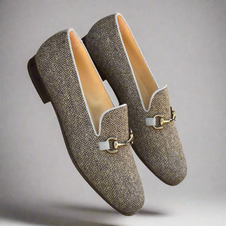 Ambrogio Handmade Men's Handmade Custom Shoes Gray Fabric Wellington Horse-bit Loafers (AMB1562)-AmbrogioShoes