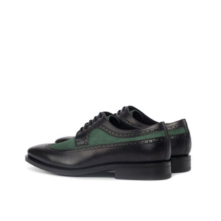 Ambrogio Handmade Men's Handmade Custom Shoes Green & Black Suede / Calf-Skin Leather Longwing Oxfords (AMB1540)-AmbrogioShoes