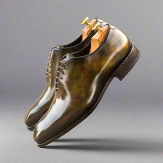 Ambrogio Handmade Men's Handmade Custom Shoes Green Patina Leather Wholecut Plain Oxfords (AMB1556)-AmbrogioShoes