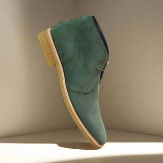 Ambrogio Handmade Men's Handmade Custom Shoes Green Suede Leather Chukka Boots (AMB1342)-AmbrogioShoes