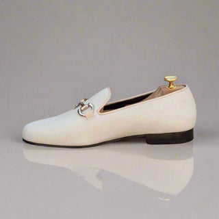 Ambrogio Handmade Men's Handmade Custom Shoes Ivory Suede Leather Wellington Loafers (AMB1670)-AmbrogioShoes