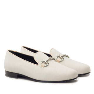 Ambrogio Handmade Men's Handmade Custom Shoes Ivory Suede Leather Wellington Loafers (AMB1670)-AmbrogioShoes