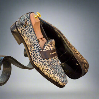 Ambrogio Handmade Men's Handmade Custom Shoes Multi-Color Crocodile Print / Fabric / Calf-Skin Leather Penny Loafers (AMB1416)-AmbrogioShoes