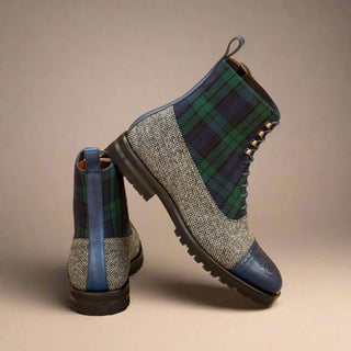 Ambrogio Handmade Men's Handmade Custom Shoes Multi-Color Fabric / Calf-Skin Leather Balmoral Boots (AMB1504)-AmbrogioShoes