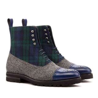 Ambrogio Handmade Men's Handmade Custom Shoes Multi-Color Fabric / Calf-Skin Leather Balmoral Boots (AMB1504)-AmbrogioShoes