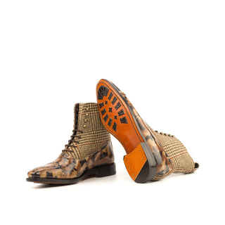 Ambrogio Handmade Men's Handmade Custom Shoes Multi-Color Fabric / Patina Leather Balmoral Boots (AMB1399)-AmbrogioShoes