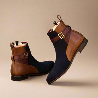 Ambrogio Handmade Men's Handmade Custom Shoes Multi-Color Suede / Calf-Skin Leather Jodhpur Boots (AMB1446)-AmbrogioShoes