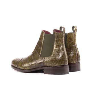 Ambrogio Handmade Men's Handmade Custom Shoes Olive Exotic Alligator Chelsea Boots (AMB1821)-AmbrogioShoes