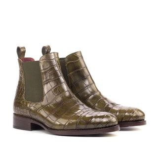 Ambrogio Handmade Men's Handmade Custom Shoes Olive Exotic Alligator Chelsea Boots (AMB1821)-AmbrogioShoes