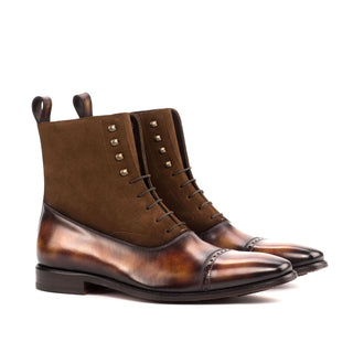 Ambrogio Handmade Men's Handmade Custom Shoes Orange Fire & Brown Suede / Patina Leather Balmoral Boots (AMB1794)-AmbrogioShoes