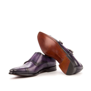Ambrogio Handmade Men's Handmade Custom Shoes Purple Patina Leather Monk-Straps Loafers (AMB1407)-AmbrogioShoes