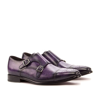 Ambrogio Handmade Men's Handmade Custom Shoes Purple Patina Leather Monk-Straps Loafers (AMB1407)-AmbrogioShoes