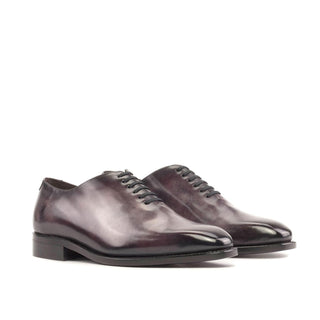 Ambrogio Handmade Men's Shoes Aubergine Patina Leather Whole-cut Oxfords (AMB2367)-AmbrogioShoes