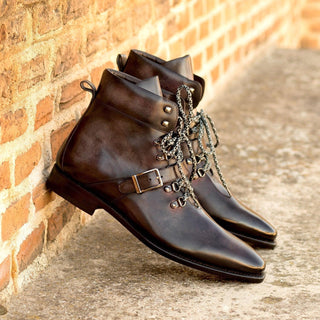 Ambrogio Handmade Men's Shoes Aubergine Purple Patina Leather Hiking Boots (AMB2255)-AmbrogioShoes