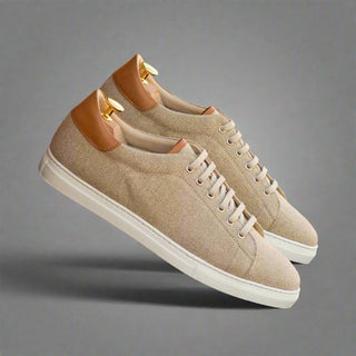 Ambrogio Handmade Men's Shoes Beige Canvas Trainer (AMB2287)-AmbrogioShoes