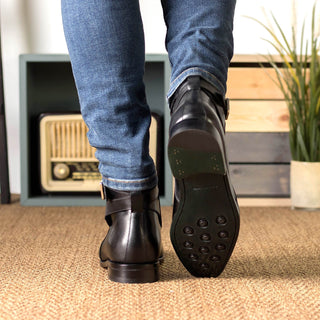 Ambrogio Bespoke Men's Shoes Black Calf-Skin Leather Jodhpur Boots (AMB2401)-AmbrogioShoes