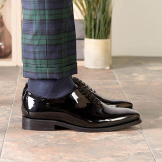 Ambrogio Handmade Men's Shoes Black Patent Leather Wholecut Oxfords (AMB2386)-AmbrogioShoes